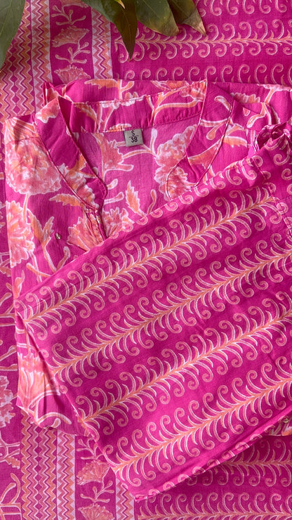 Premium Pink Straight Cotton Kurta set with Dupatta ( 38 to 46) | VGANG