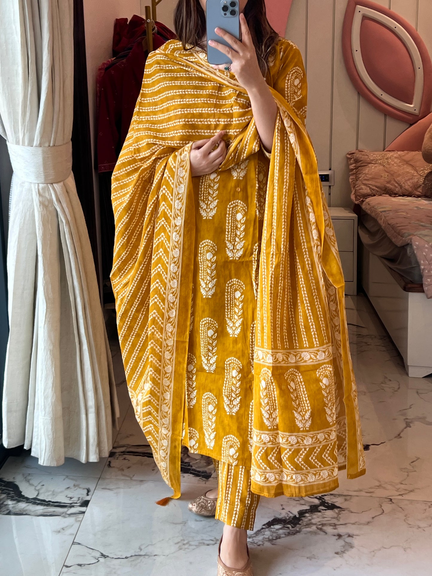 VGANG Mustard yellow cotton kurta set with dupatta (38 to 52)