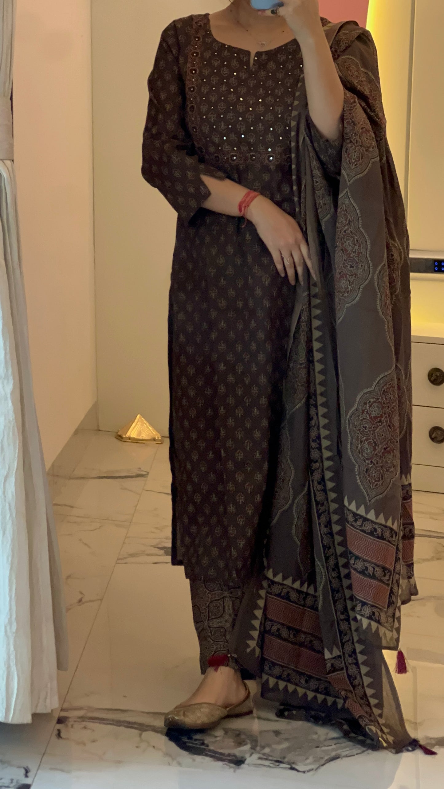 Women Brown Cotton Kurta Set with Dupatta (38 to 52) | VGANG