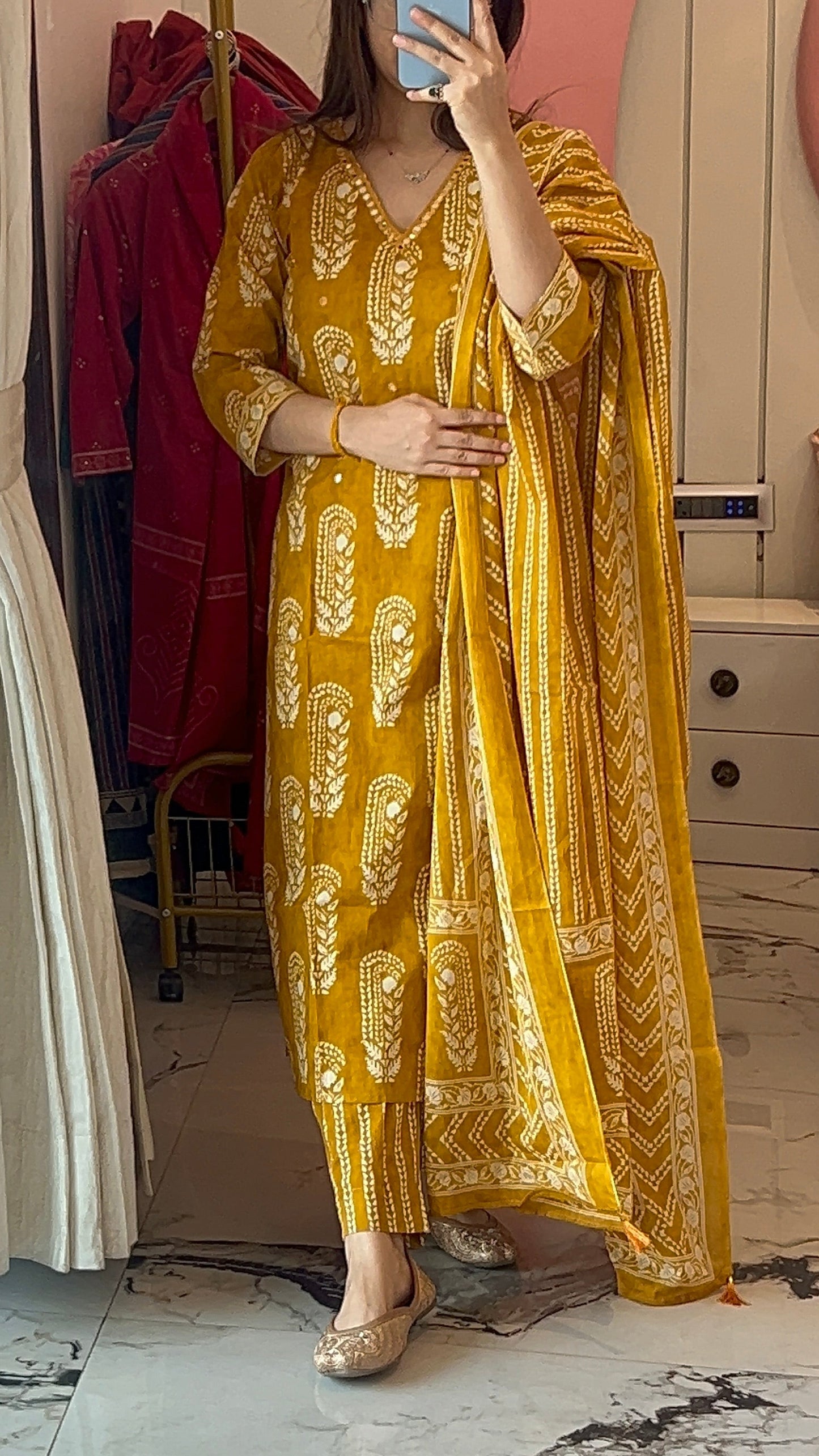 VGANG Mustard yellow cotton kurta set with dupatta (38 to 52)