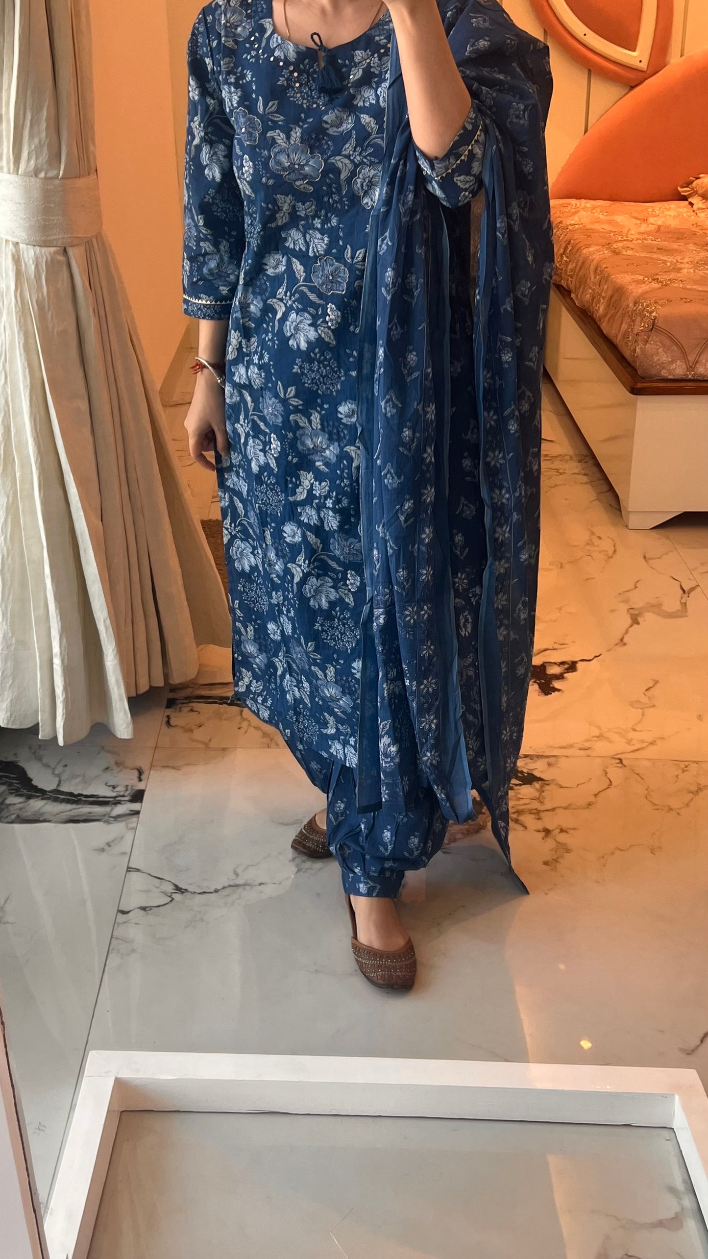 Indigo Straight kurta Afghani Pant and Dupatta