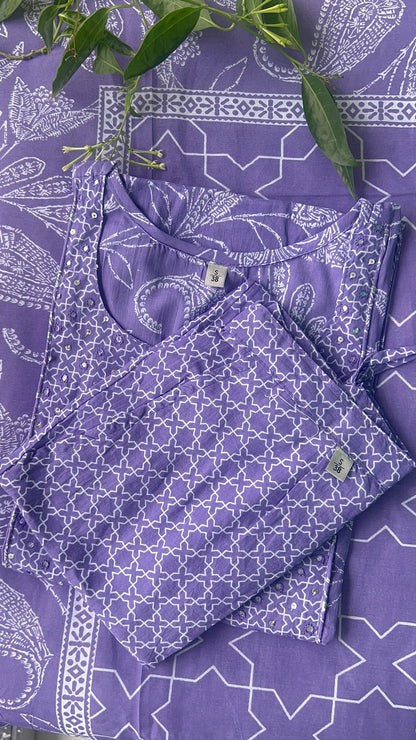 Pure Premium Lavender Cotton kurta Set with Dupatta (38 to 52)