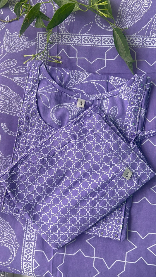 Pure Premium Lavender Cotton kurta Set with Dupatta (38 to 52)
