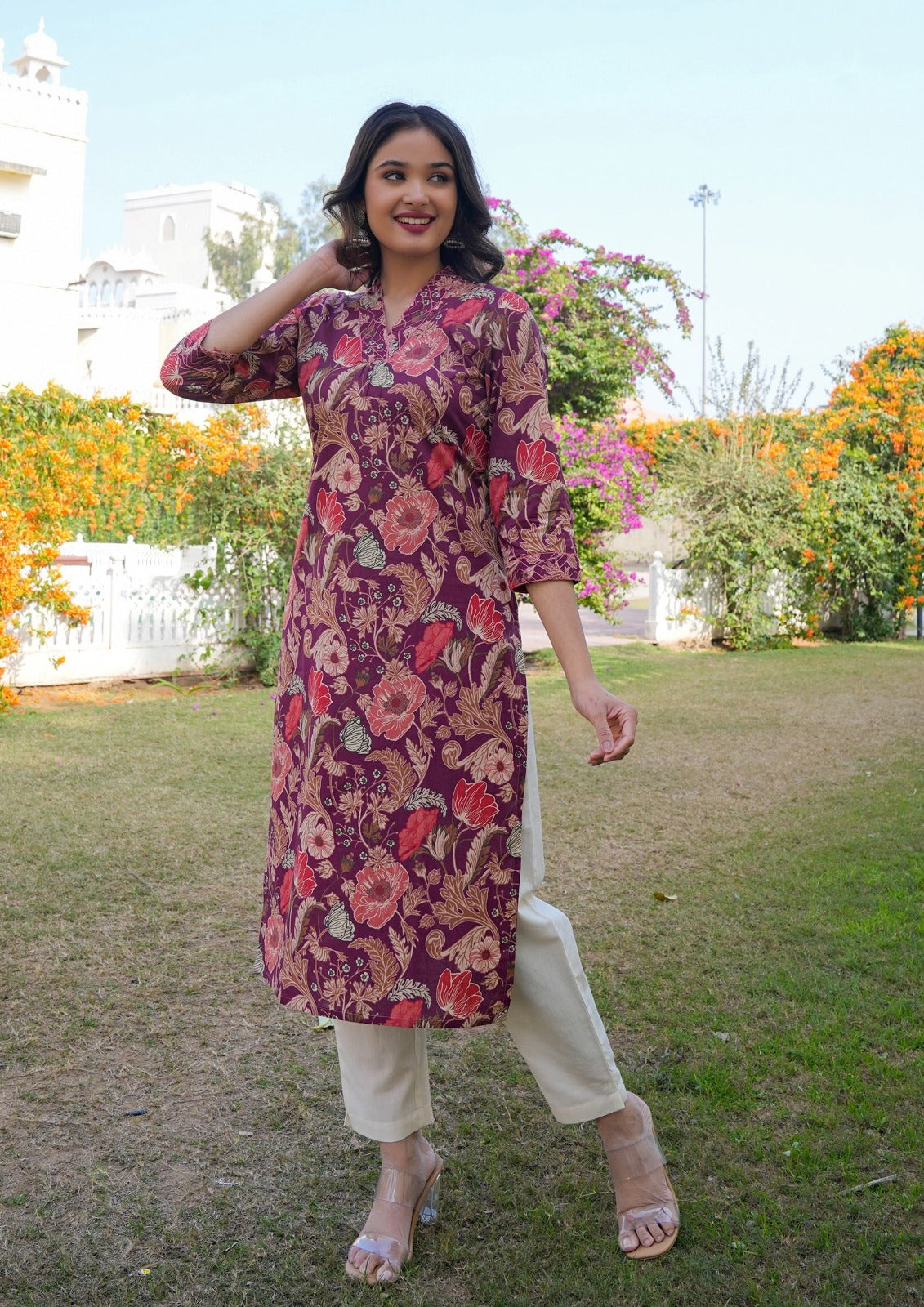 Pink V- Neck kurti