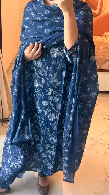 Indigo Straight kurta Afghani Pant and Dupatta