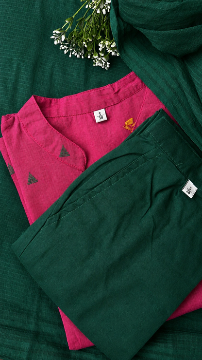 Women Wine Aline Cotton kurta Set with Dupatta (38 to 46)