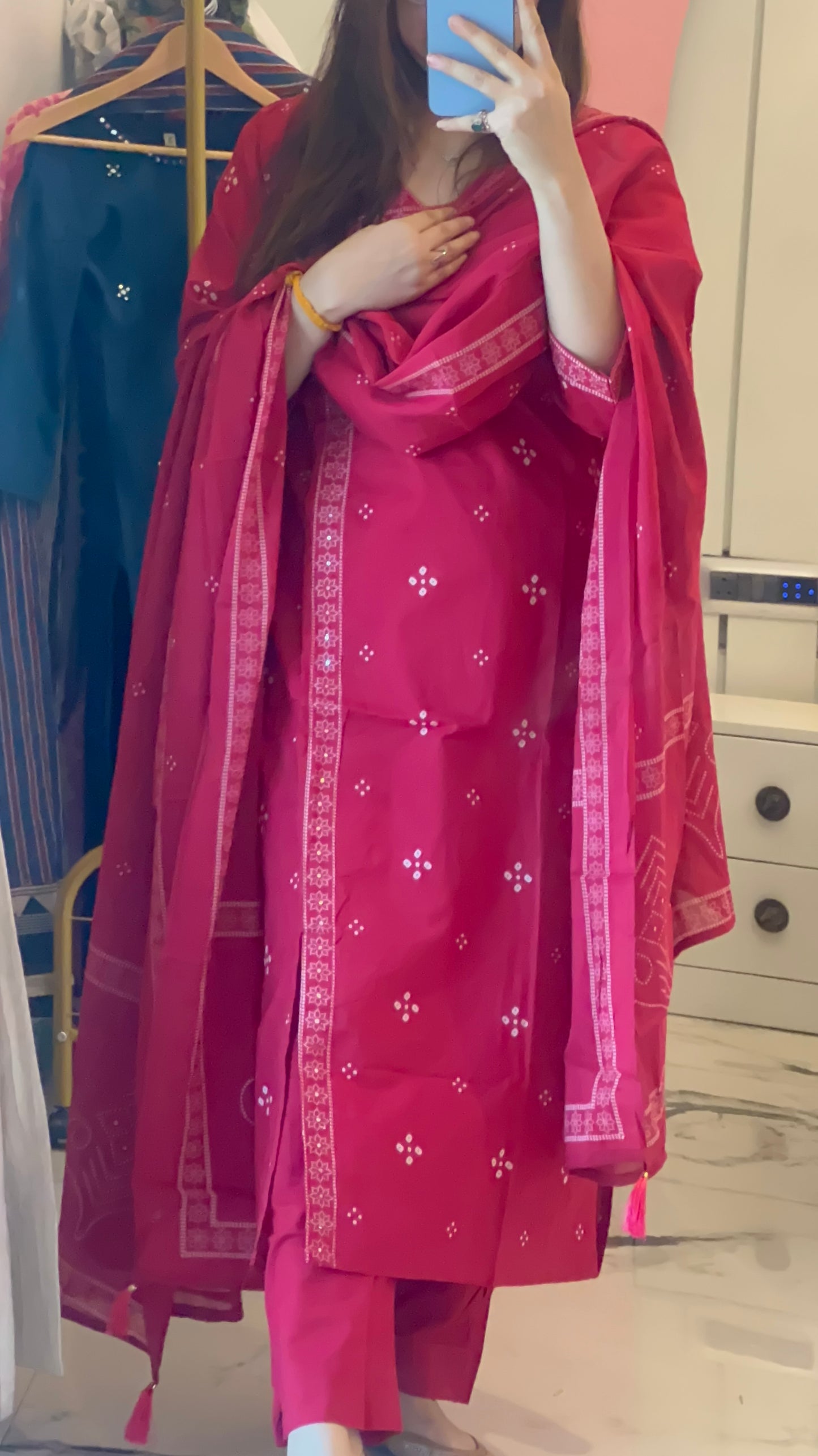 Women’s Dark Pink a cotton Kurta Set with Dupatta (38 to 46)