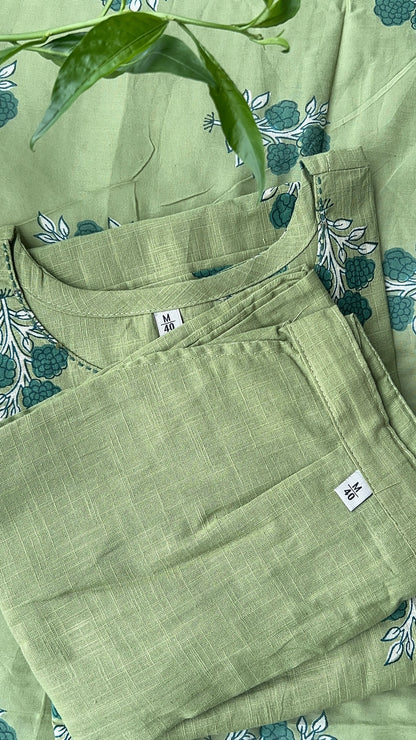 Women’s Pista Green Aline Cotton kurta set with Dupatta (38 to 52)
