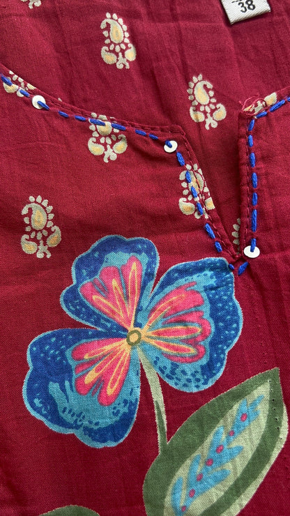 Women Maroon Aline Cotton kurta  Set with Dupatta (38 to 52)