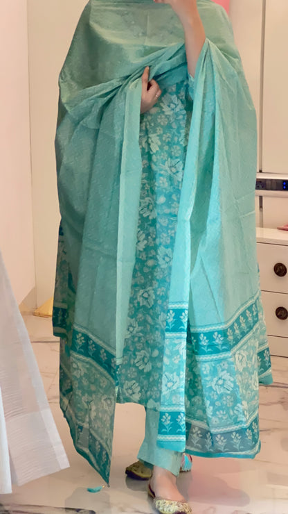 Pure Premium Sea Green Kurta set with Dupatta (38 to 52)