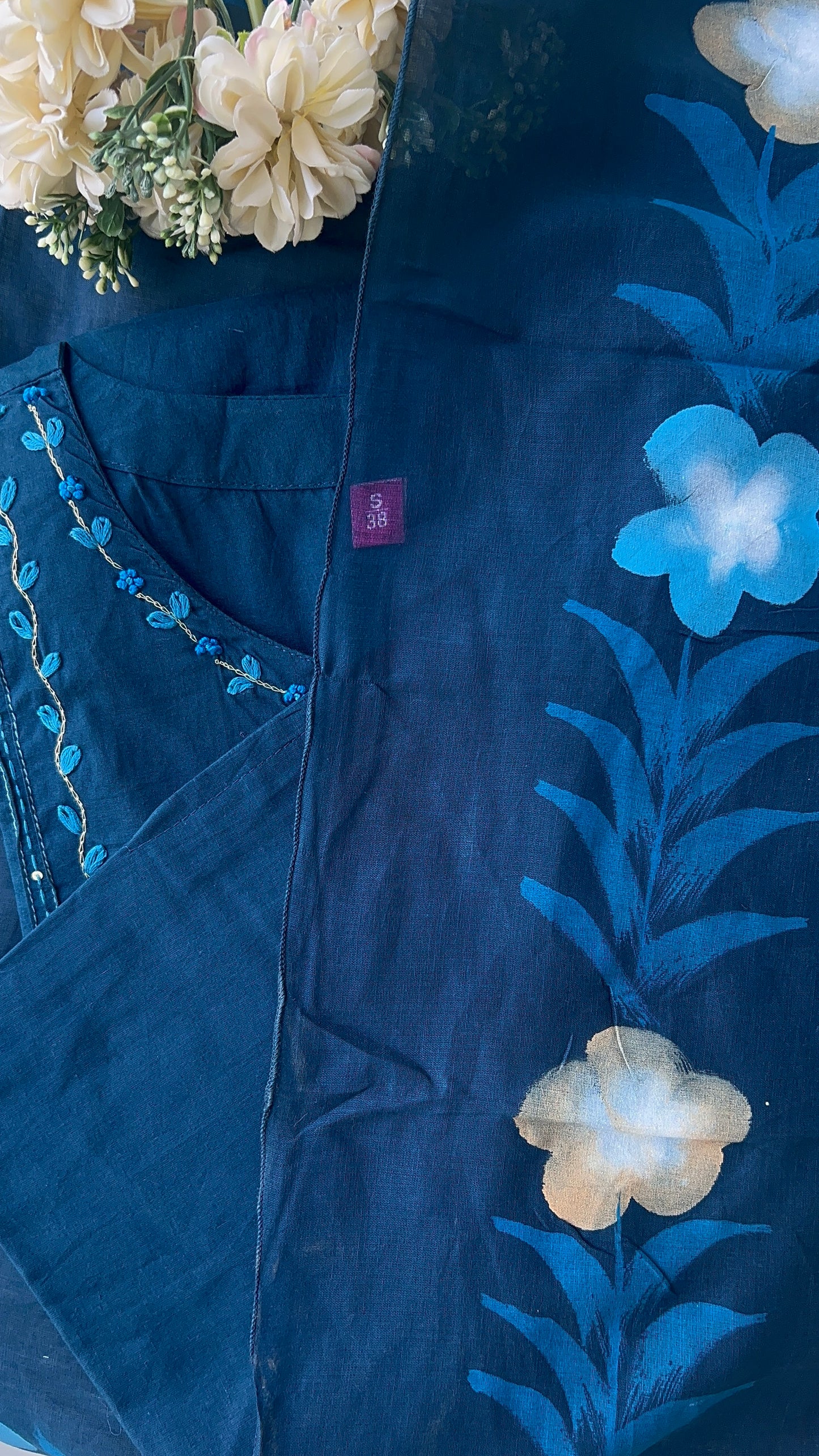 Women’s Blue Embroidered Cotton Kurta Set with Dupatta (38 to 46 ) | VGANG