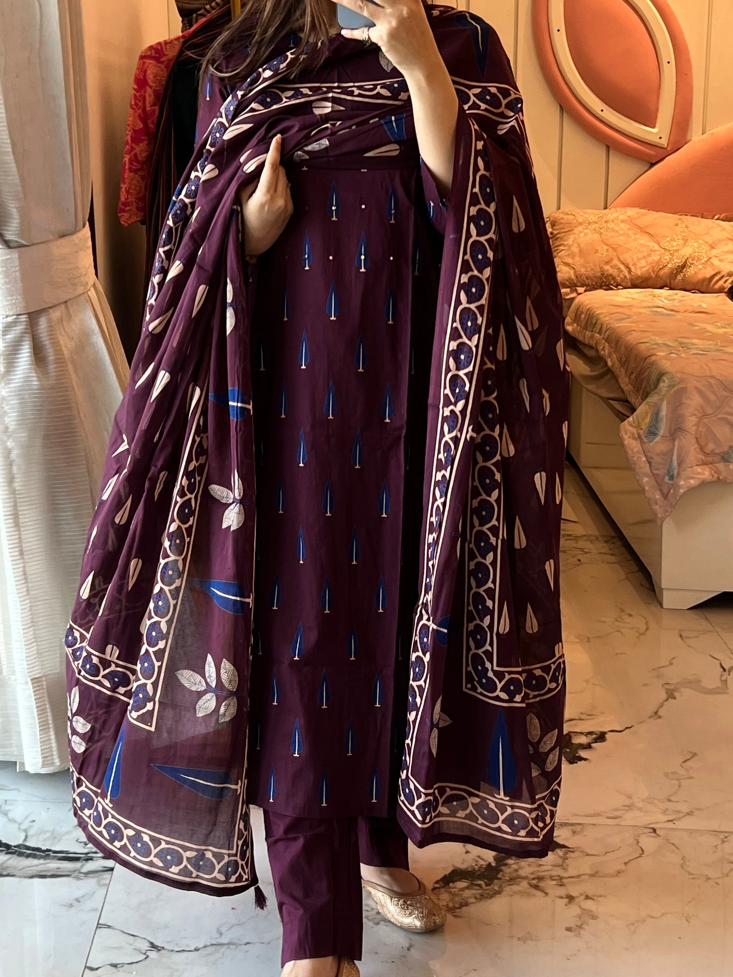 VGANG Wine Straight Cotton Kurta Set with Dupatta for Women’s(38 to 52)