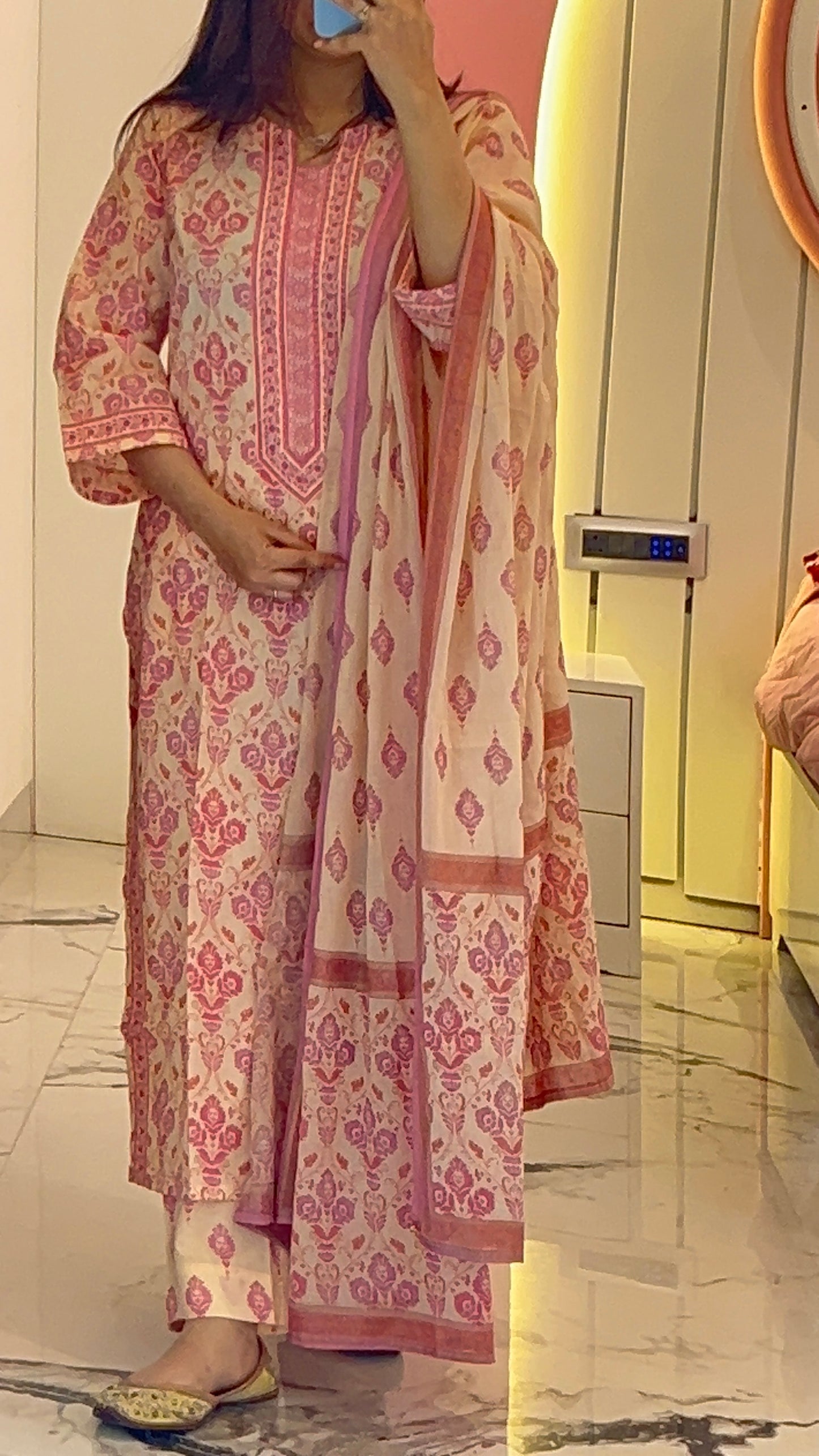 Pure premium Peach Cotton kurta set with Dupatta (38 to 50)