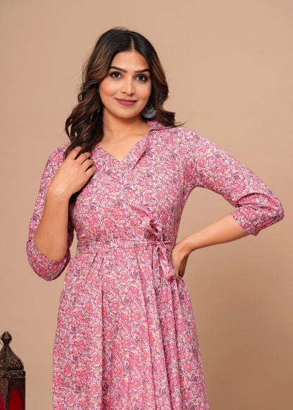 Pink printed kalamkari Dress