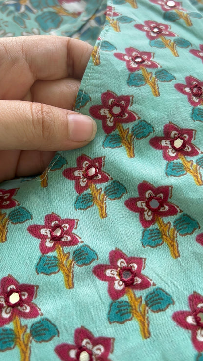 Women’s Floral Blue A Line Cotton Kurta Set with Dupatta (38 to 52)