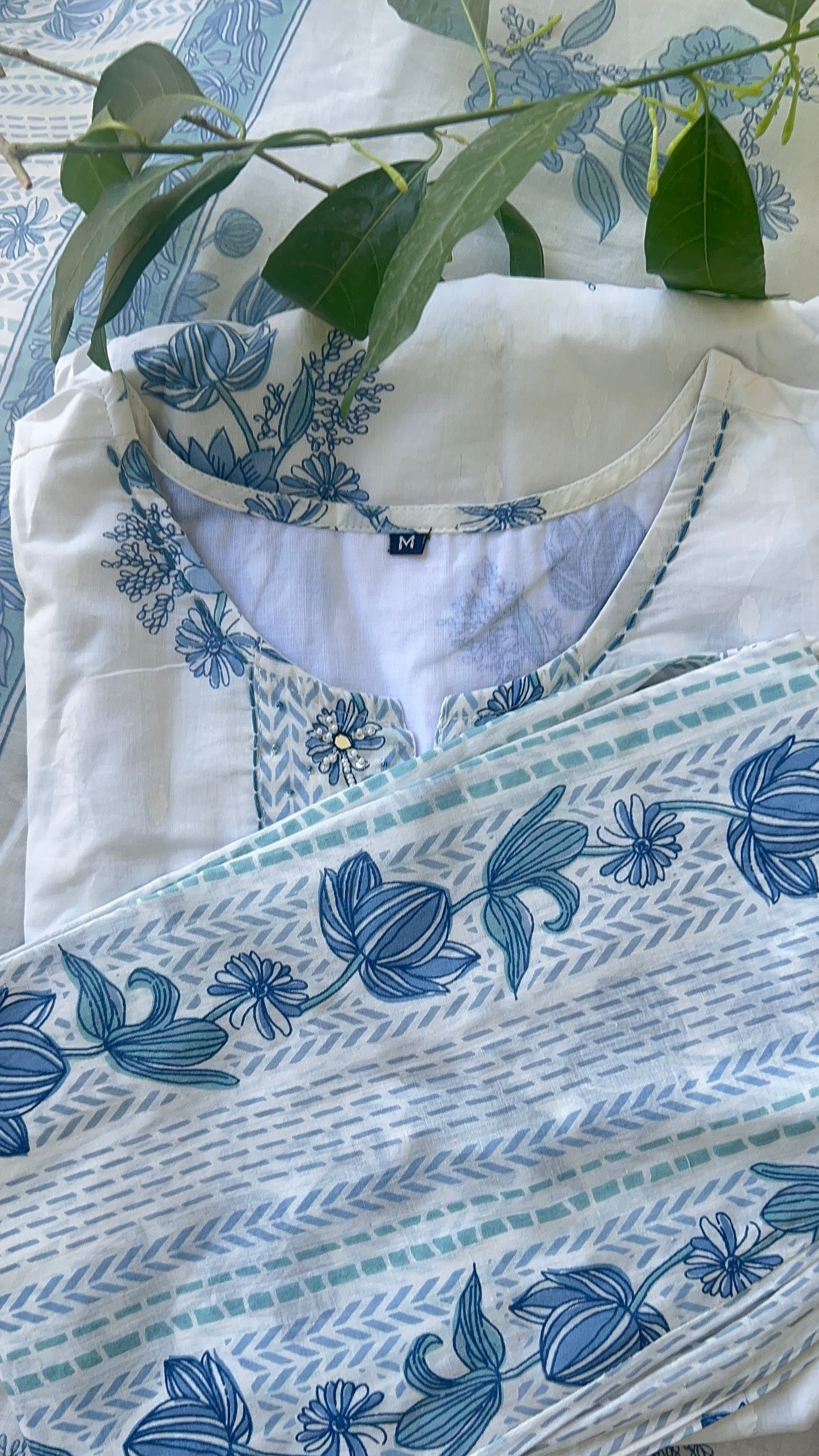 Women’s White Cotton Kurta Set with Dupatta (38 to 46)