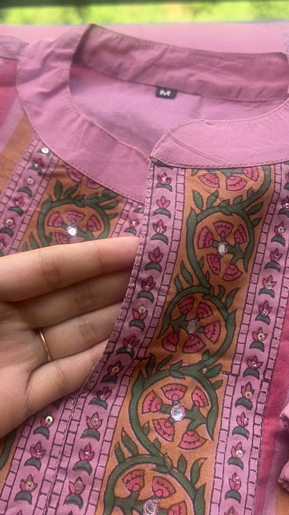Women’s Pink Stripe Print Pure Cotton Kurta set with Dupatta(38 to 46)
