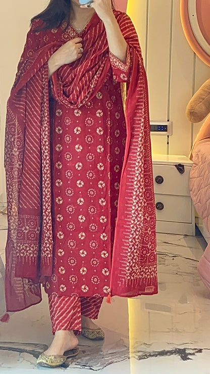 Pure Premium Red Cotton Kurta Set with Dupatta (38 to 52)