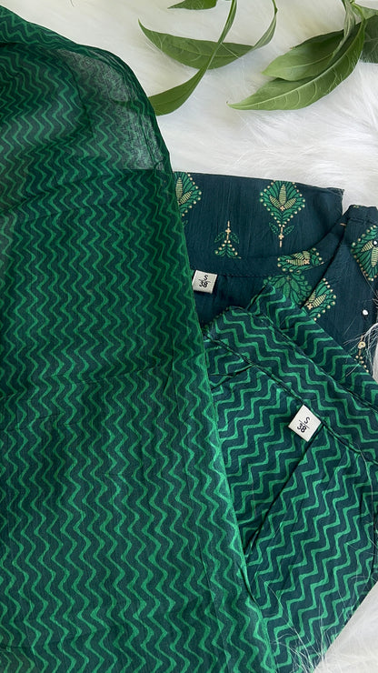 Pure Premium Green Cotton kurta set with Dupatta (38 to 52)