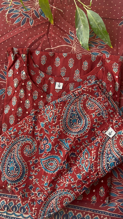Pure Premium Maroon Cotton Kurta Set with Dupatta (38 to 52)