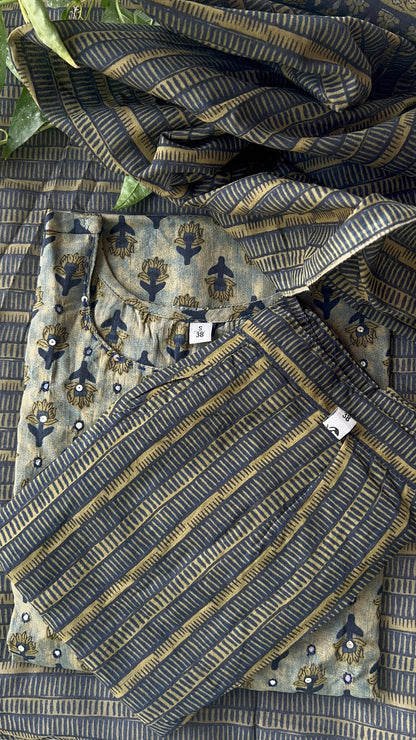 Pure Premium Butti Print Olive Green Cotton Kurta Set with Dupatta ( 38 to 52 )