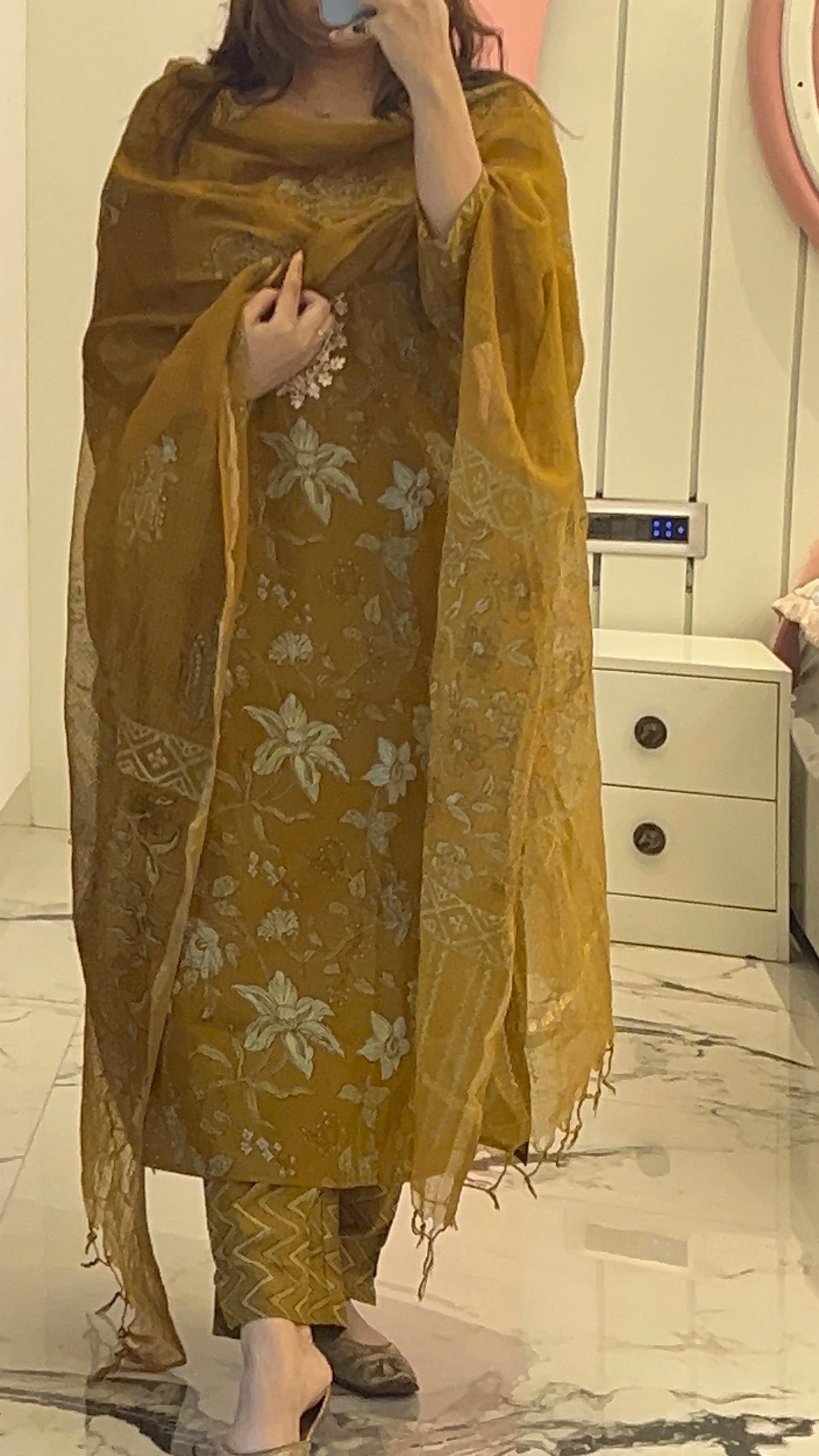 Women’s Dark Mustard Cotton Kurta Set with Kota Dori Dupatta (38to46) | VGANG