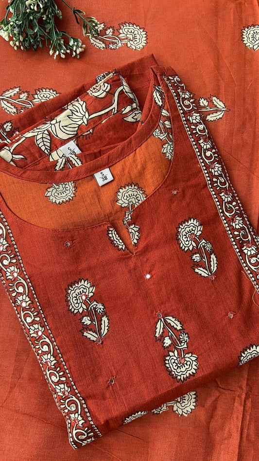 Women’s Rust Cotton Butti Print Cotton Kurta Set with Dupatta (38 to 52)| VGANG