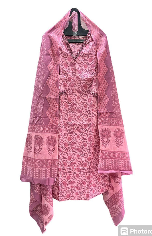 Pure Premium Cotton Pink kurta set with duptta