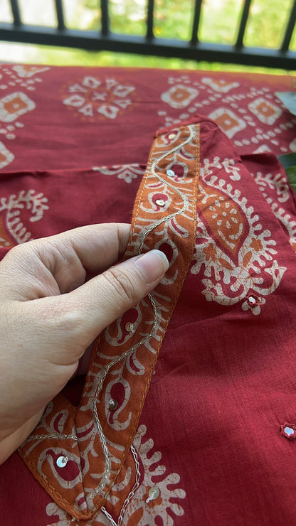Maroon Block Print kurta set with Dupatta (38 to 52)