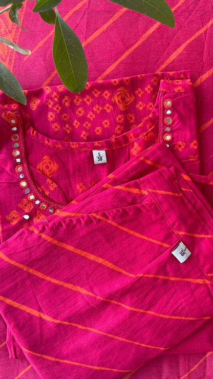 Women’s Pink Cotton Kurta set with Dupatta (38 to 46)