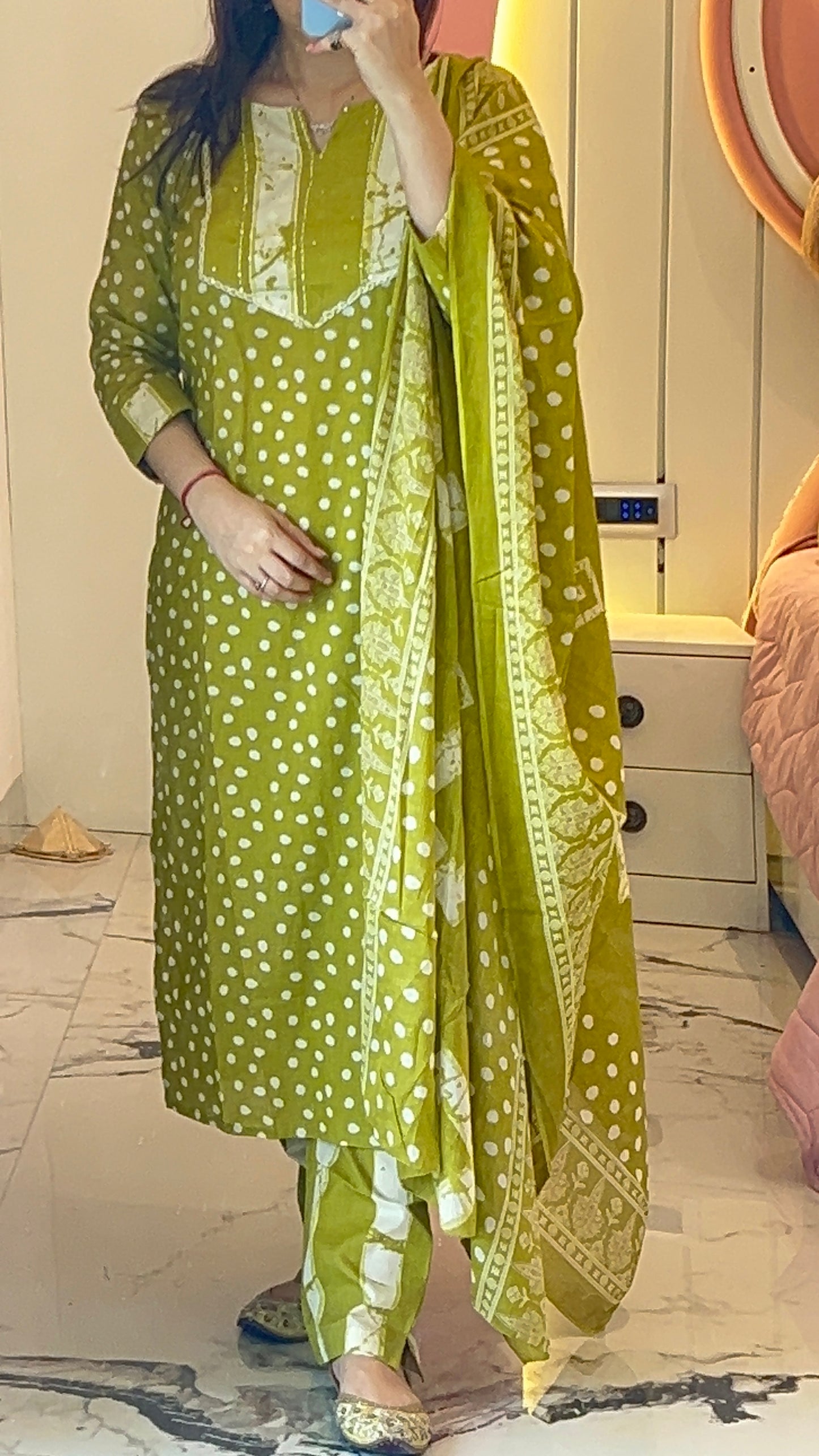 Pure Premium Parrot Green Straight Cotton Kurta set with Dupatta (38 to 44)