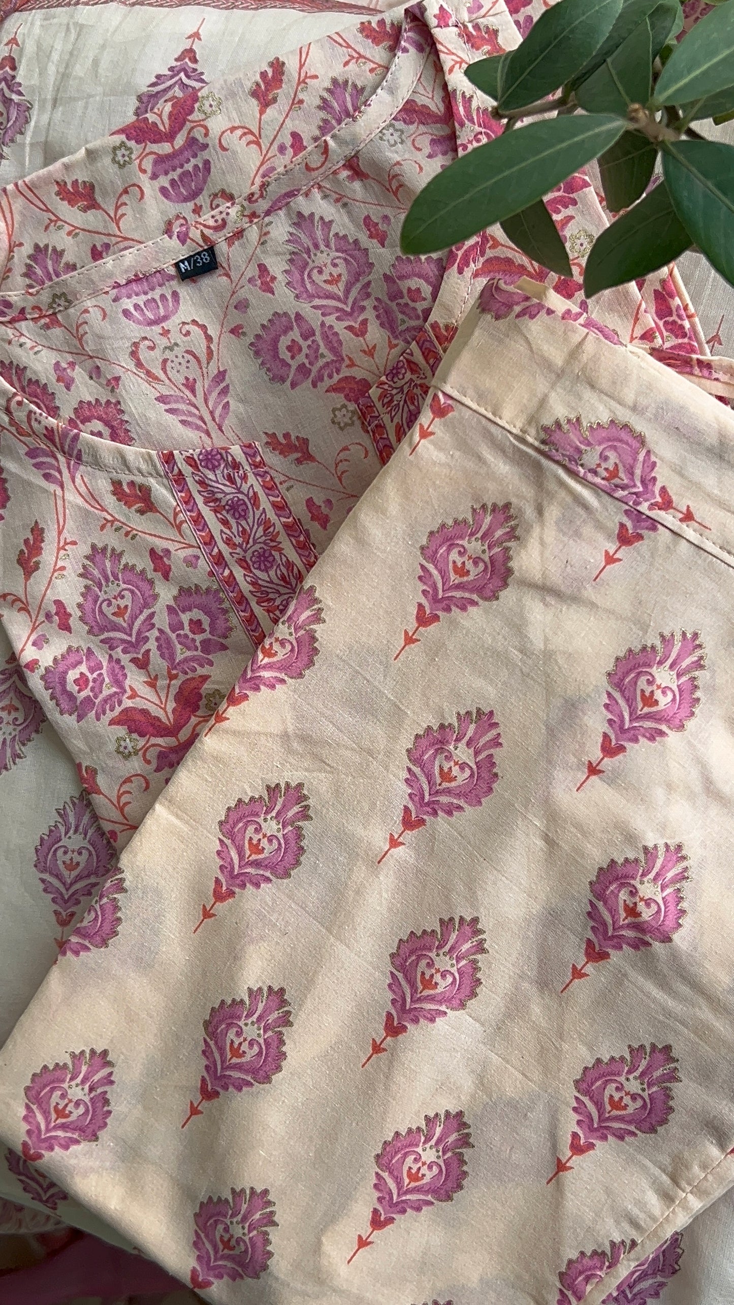 Pure premium Peach Cotton kurta set with Dupatta (38 to 50)