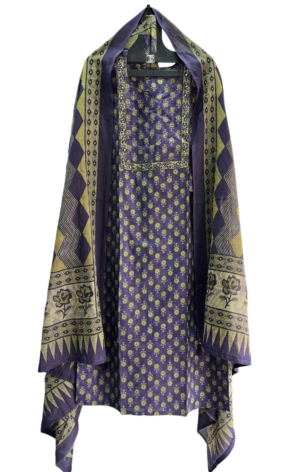 Pure Premium Purple Cotton Kurta set with Dupatta