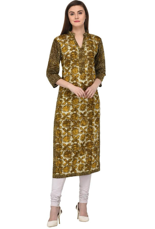 Olive green printed kurta