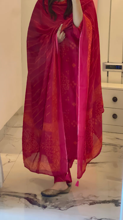 Women’s Pink Cotton Kurta set with Dupatta (38 to 46)