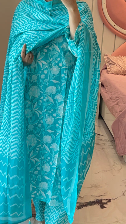 Teal blue kurta set with dupatta