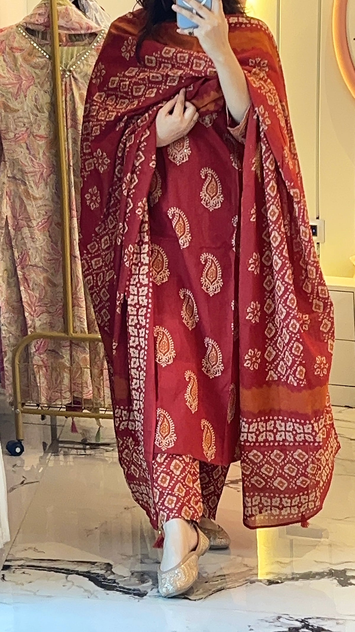 Maroon Block Print kurta set with Dupatta (38 to 52)