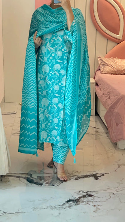 Teal blue kurta set with dupatta