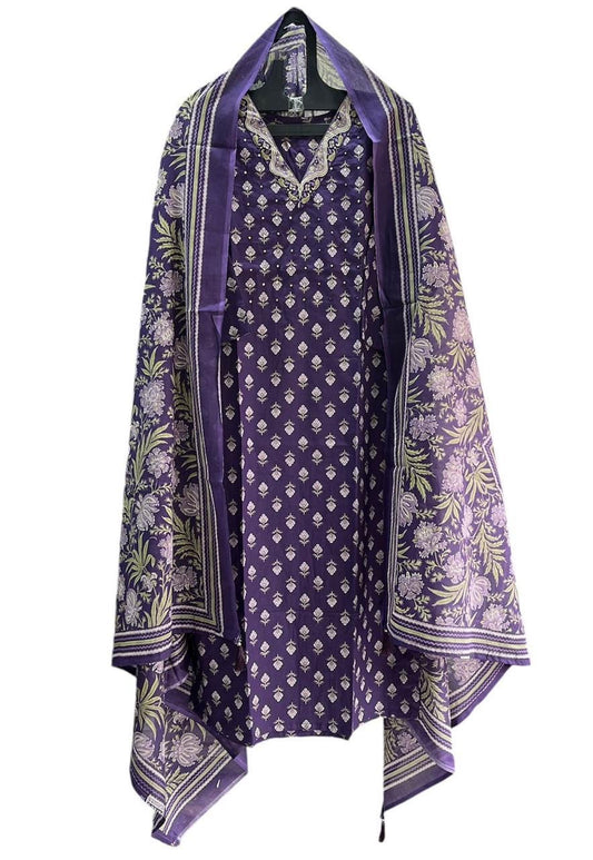 Pure Premium Purple Cotton Kurta set with Dupatta