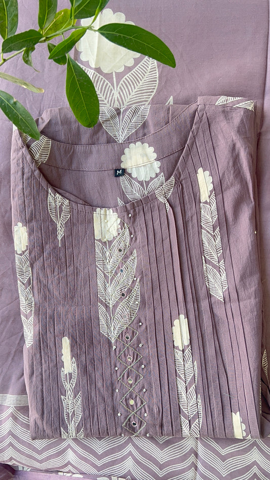 Women’s Lavender Cotton Kurta Set with Dupatta (38 to 44)
