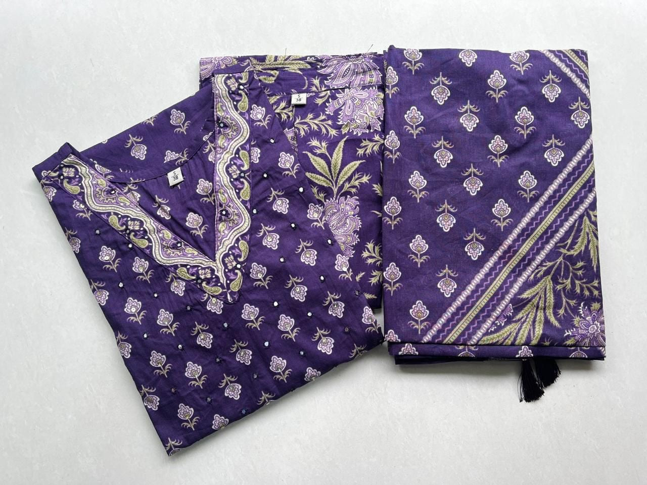 Pure Premium Purple Cotton Kurta set with Dupatta