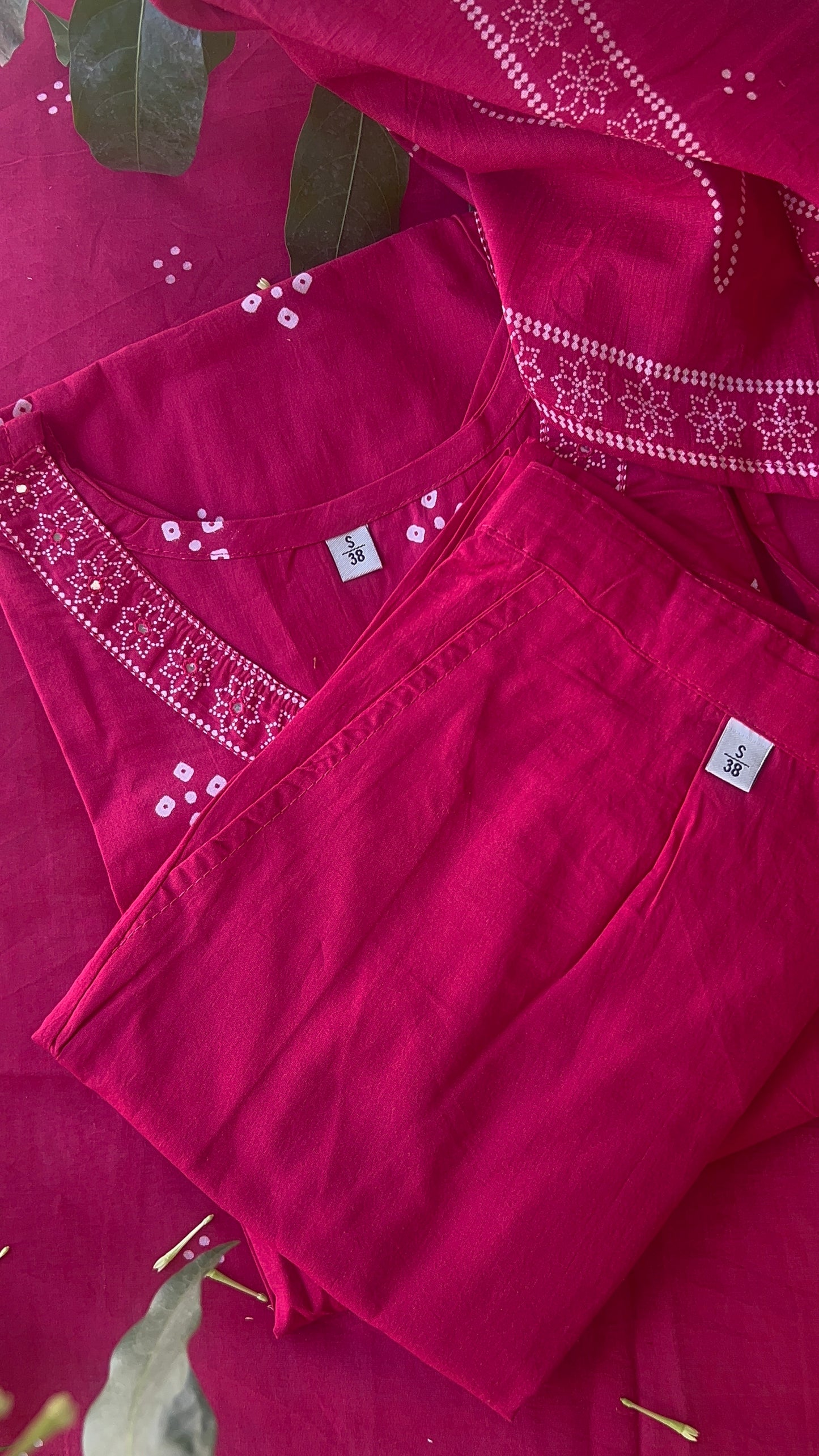 Women’s Dark Pink a cotton Kurta Set with Dupatta (38 to 46)