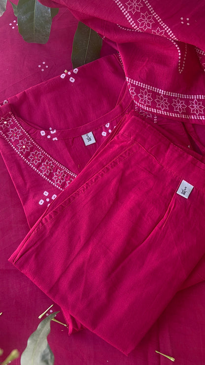 Women’s Dark Pink a cotton Kurta Set with Dupatta (38 to 46)