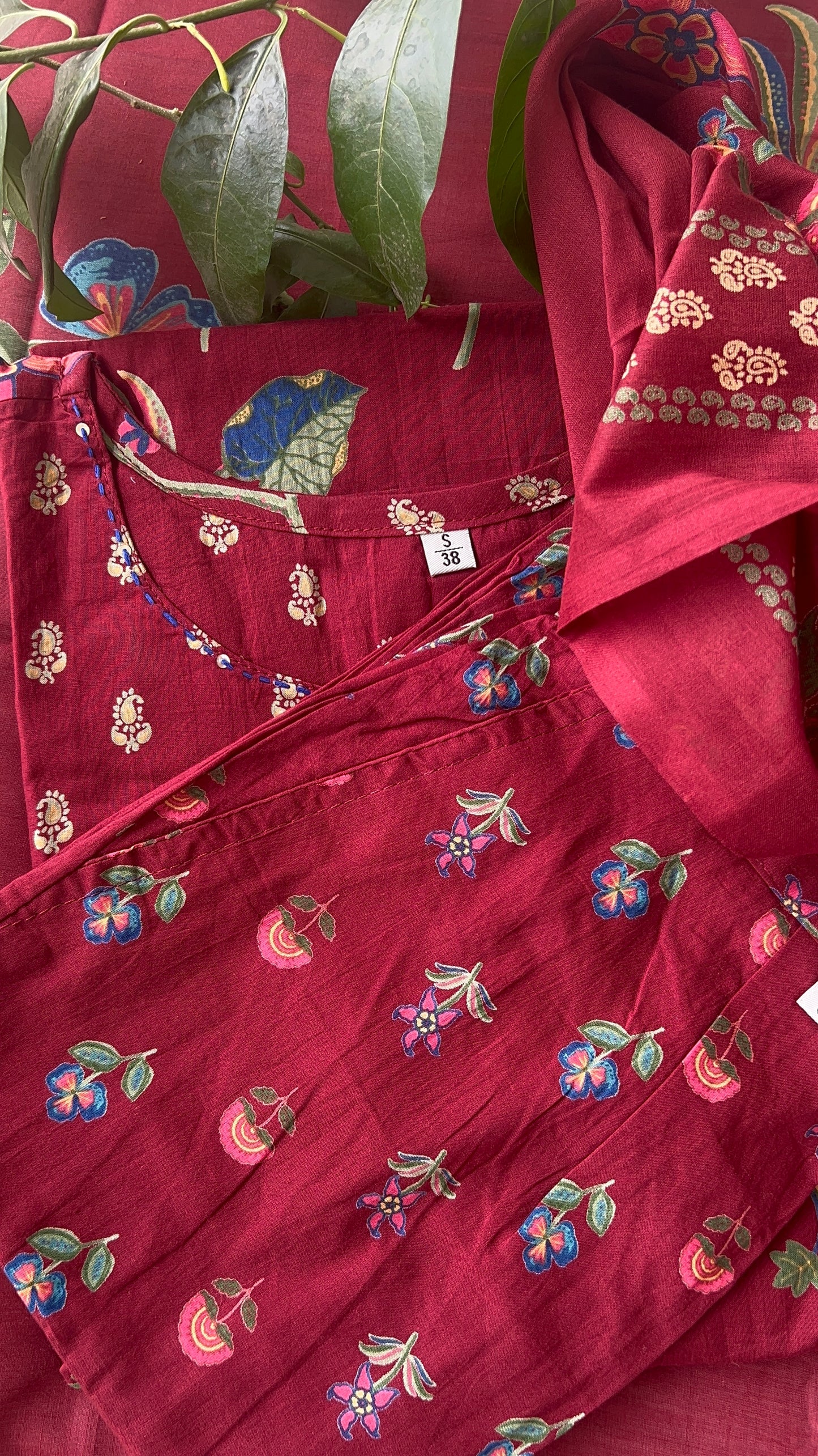 Women Maroon Aline Cotton kurta  Set with Dupatta (38 to 52)