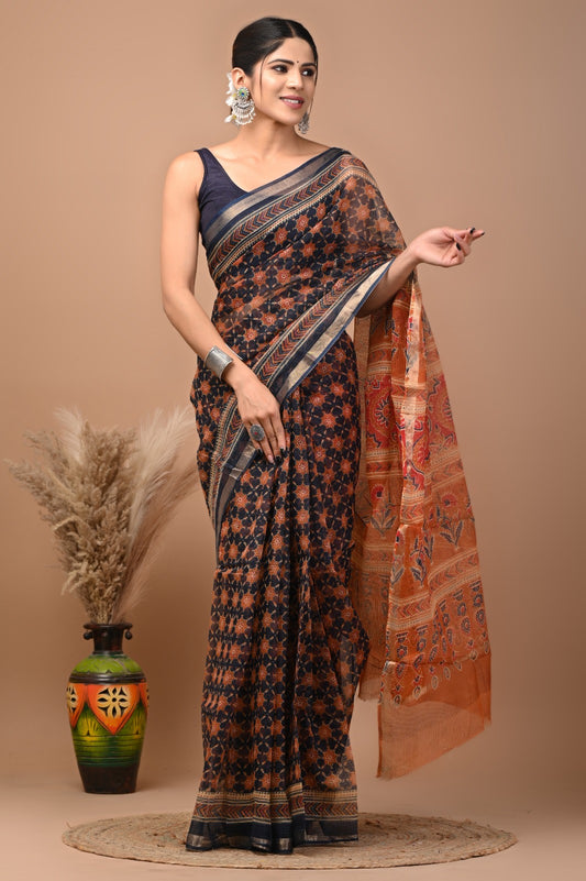 Hand Block Black Saree