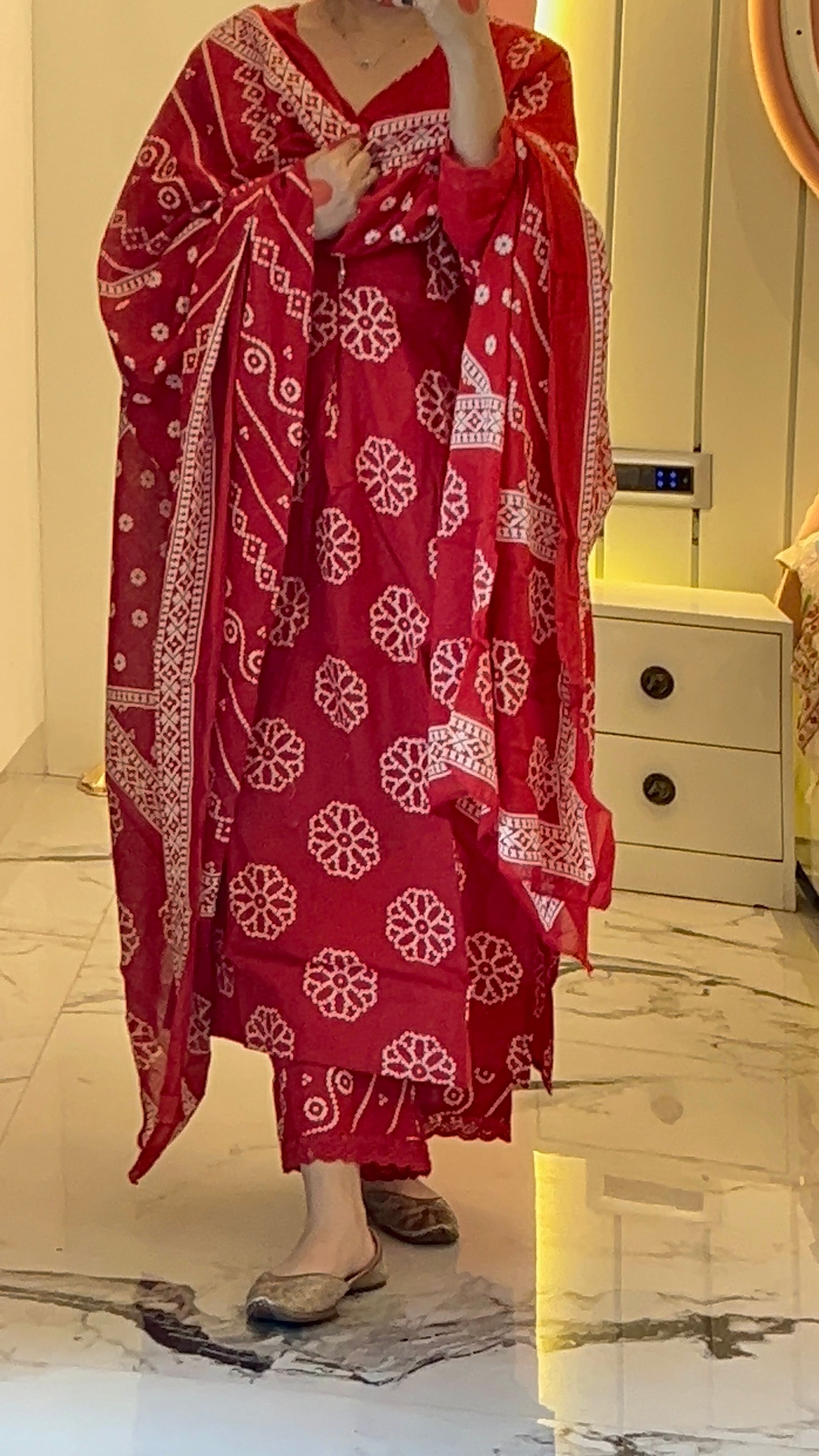 Women's Red Cotton kurta Set with Dupatta (38 to 46) | VGANG