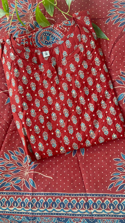 Pure Premium Maroon Cotton Kurta Set with Dupatta (38 to 52)