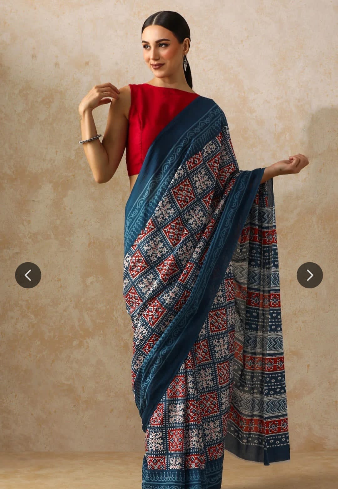 Block Print Blue Saree for women
