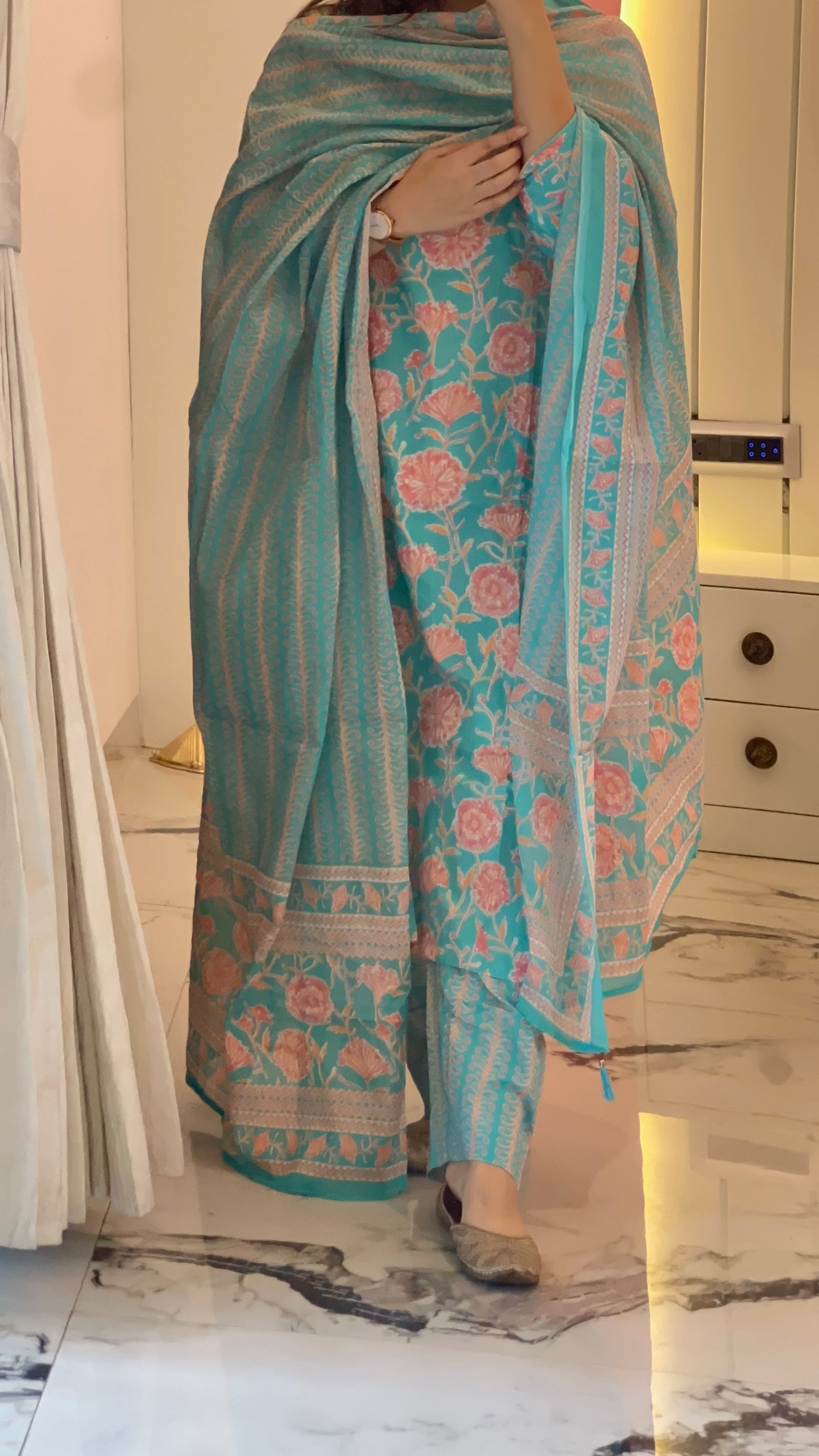 Premium Light Blue Cotton kurta Set with Dupatta for women (38 to 46) | VGANG