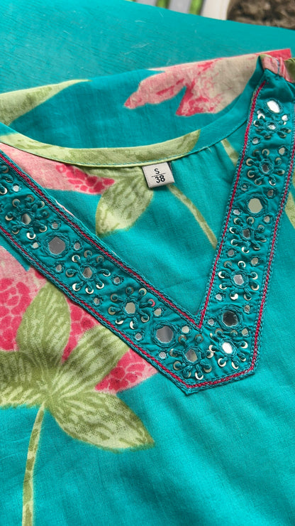 Pure Premium Teal Cotton Kurta Set with Dupatta (38 to 50)